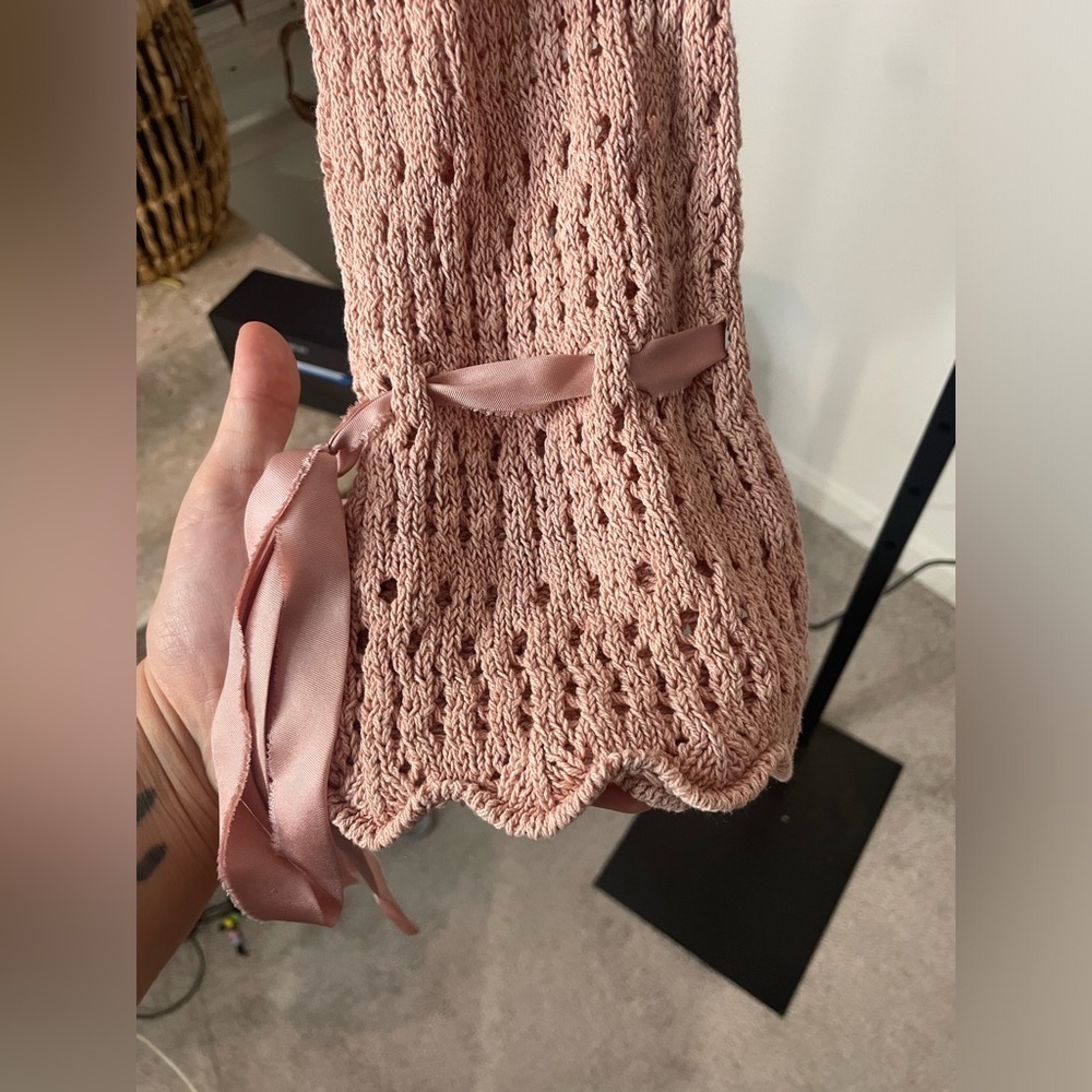Free People|| Pointelle Crochet Pullover in Mauve Rose, Size Small - Picture 6 of 8